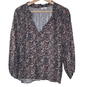 Faherty‎ Portia Top Artisan Block Print Relaxed Flowy Shirt  Size XL